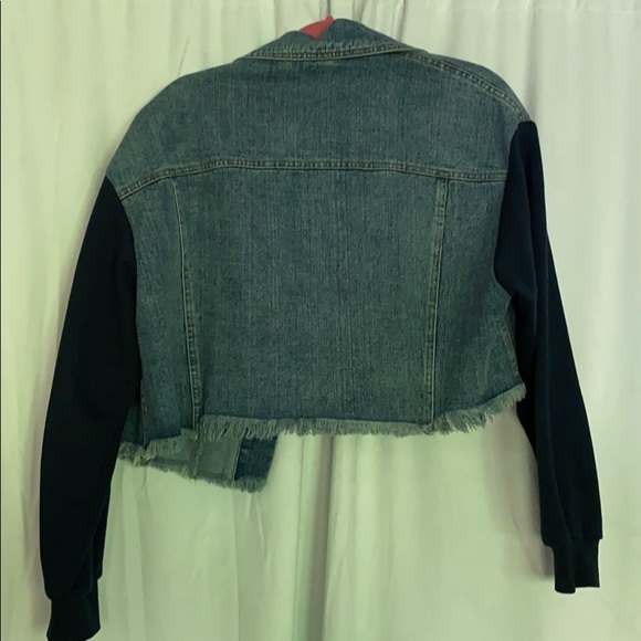 mod ref cropped denim jacket w/ sweatshirt arms - Picture 4 of 4
